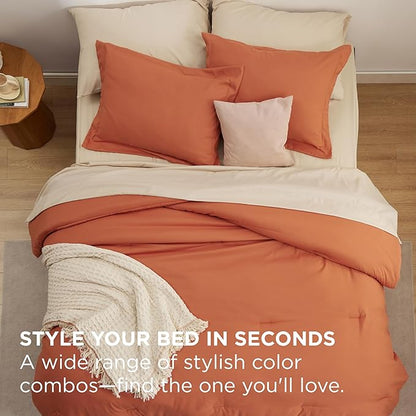 Bedsure Full Size Comforter Set - 7 Pieces Burnt Orange Full Bedding Set for All Seasons, Boho Contrasting Design Bed in a Bag with Comforter, Sheets, Pillowcases & Shams