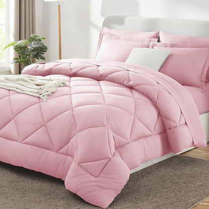 CozyLux Oversized King Comforter Set Pink, 7 Pieces Bed in a Bag Comforter Set with Sheets Luxury Bed Set for All Seasons, Bedding Set with Down Alternative Comforter, Sheets, Pillowcases & Shams