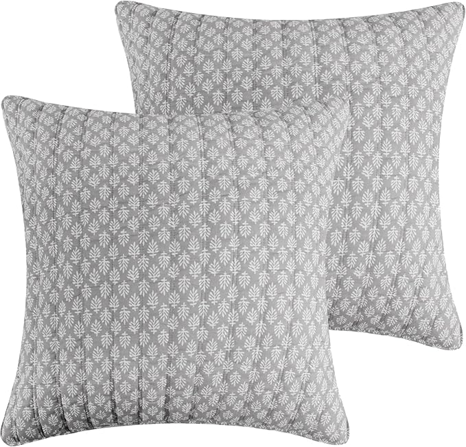 Levtex Home - Aditya Taupe - Euro Sham Set of 2 - Botanical - Grey and White - (26x26in.), No Insert - Cotton
