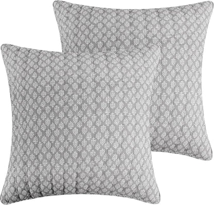 Levtex Home - Aditya Taupe - Euro Sham Set of 2 - Botanical - Grey and White - (26x26in.), No Insert - Cotton