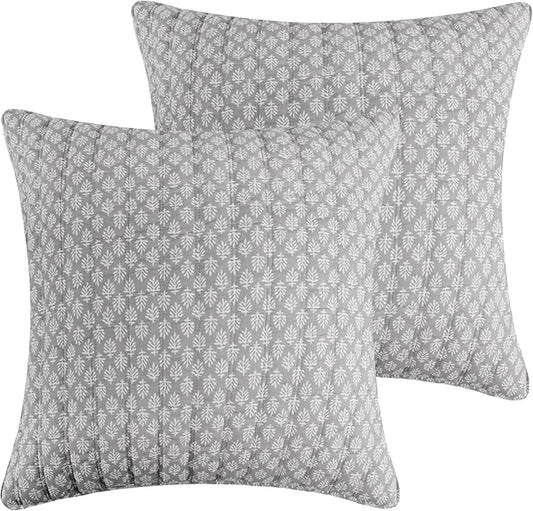 Levtex Home - Aditya Taupe - Euro Sham Set of 2 - Botanical - Grey and White - (26x26in.), No Insert - Cotton