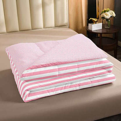 Pink Striped Comforter Set for Kids Girls Red White Stripe Bedding Set Full Farmhouse Ticking Stripes Women Reversible Down Comforter Decor Horizontal Stripes Geometric Lines Lightweight Duvet Set