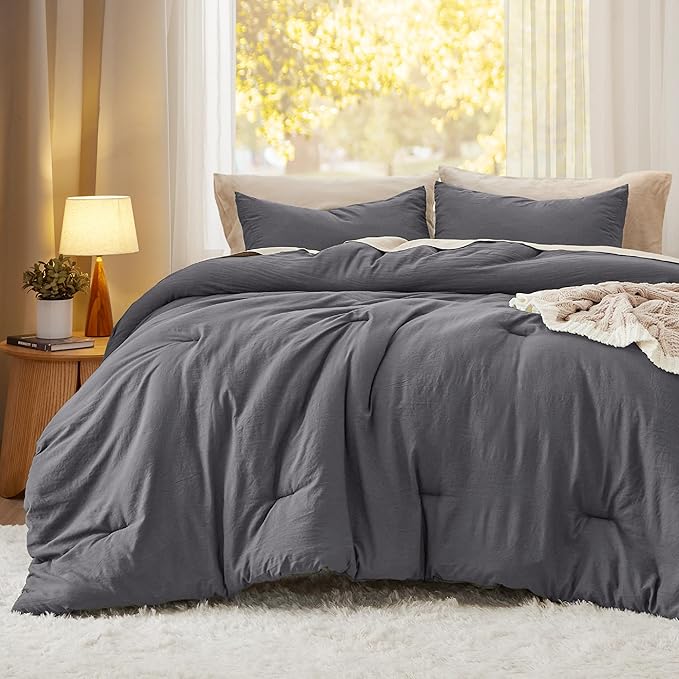 Bedsure Twin/Twin XL Comforter Set, Dark Grey Soft Prewashed Bedding for All Seasons, 2 Pieces GentleSoft™ Bed Set, 1 Lightweight Comforter (68"x88") and 1 Pillowcase (20"x26")