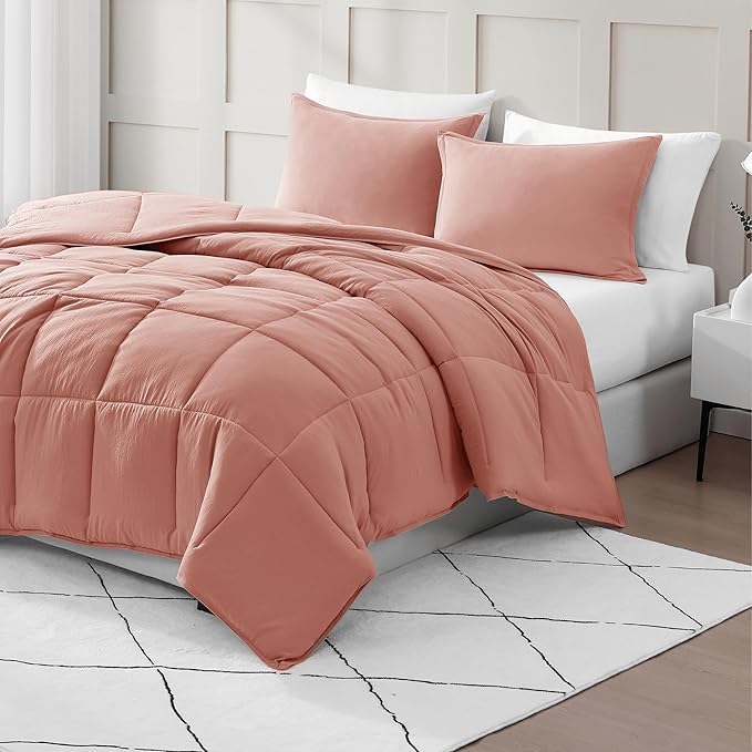Casa Platino Pre-Washed Queen Comforter Set - Duvet Insert Queen Size - Ultra Soft & Cozy Fade Resistant Comforter Queen Size - Hydro-Brushed Cozy 100% Microfiber Queen Bed Comforter Set- Rose Dawn
