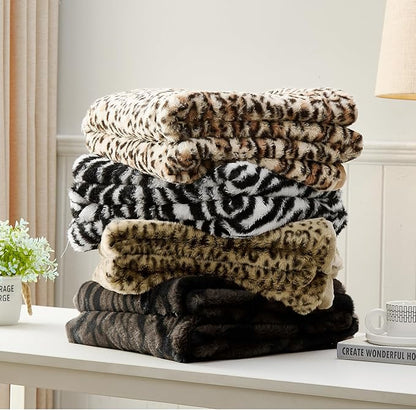 JONIYEAR Decorative Fuzzy Ridge Zebra Print Faux Rabbit Fur Throw Blanket 50" x 60", Double Sided Soft Thick Warm Shaagy Fluffy Blankets, Cute Cozy Plush Animal Lap Blanket for Women, White and Black