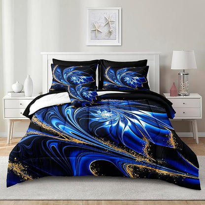Black Marble Comforter Set King Size Blue Bed in A Bag Black and Gold Swirl Psychedelic Bedding Set Boho Tie Dye Bed Set with Comforter and Sheet Set