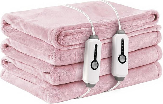 Electric Heated Blanket King Size 90"×100", Comfortable & Luxurious Flannel, 4 Heating Levels & 10 H Auto Shut Off, Light Pink