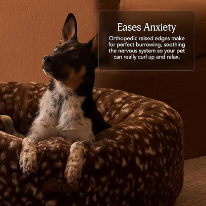 UnHide Floof Pet Bed - XL (40"x14") - Extra Soft Dog Bed - Removable Faux Fur Cover - Machine Washable - Helps Ease Pet Anxiety & Provides The Perfect Sleep - Deer