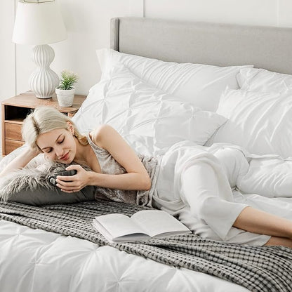 Bedsure Full Size Comforter Sets - Bedding Sets Full 7 Pieces, Bed in a Bag White Bed Sets with Comforter, Sheets, Pillowcases & Shams, Adult & Kids Bedding