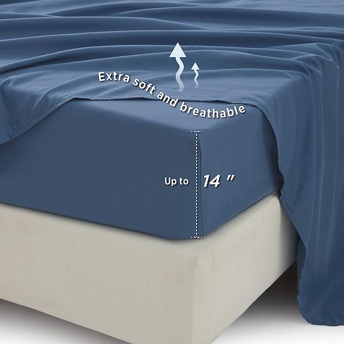 Bedsure Queen Comforter Set - 7 Pieces Floral Navy Soft Bedding Sets, Queen Bed in a Bag with Botanical Flowers Comforter, Sheets, Pillowcases & Shams