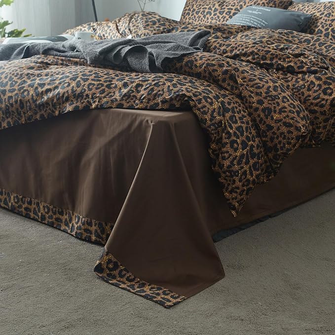 mixinni Leopard Print Comforter Set Full-3 Pieces Animal Cheetah Printed Comforter Sexy Soft Fluffy Brown/Black Floral Print Bedding Set with 2 Pillowcases for All Season-Full Size