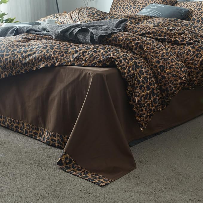 mixinni Leopard Print Comforter Set Twin XL-3 Pieces Animal Cheetah Printed Comforter Sexy Soft Fluffy Brown/Black Floral Print Bedding Set with 2 Pillowcases for All Season-Twin XL Size