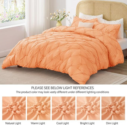 BEDELITE Apricot King Size Comforter Set - 3 Pieces Boho Pintuck Bedding Comforter Sets, Lightweight Soft & Warm King Bedding Set with 2 Pillowcases for All Season