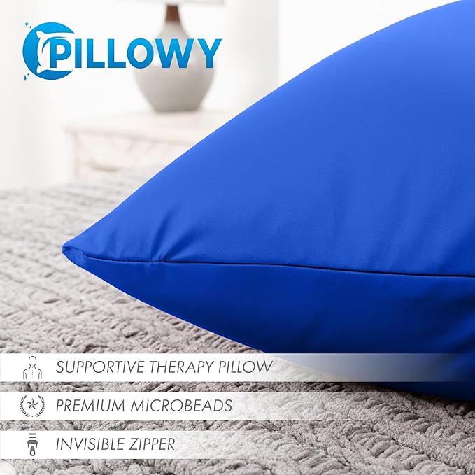 PILLOWY 22" x 22" Throw Pillow - Yeal Blue: 1 PCS Luxurious Premium Microbead Pillow with 85/15 Nylon/Spandex Fabric. Forever Fluffy, Outstanding Beauty & Support. Silky, Soft & Beyond Comfortable