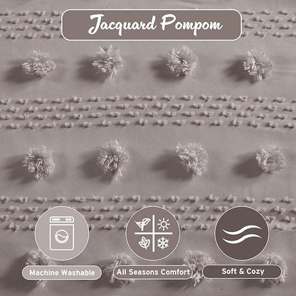 Intelligent Design Twin Duvet Cover Set, Clipped Jacquard Duvet Set Chic Pompoms Accent, All Seasons Lightweight Microfiber Bed Cover for Comforter with 1 Sham, Lucy, Twin/Twin XL Grey 2 Piece