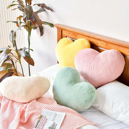 Beige Heart Pillows, Cute Heart Decorative Pillow, Heart Shaped Throw Pillows for Bed, Faux Rabbit Fur Plush Hoom Decor Pillow Cushion for Chair Sofa Living Room (Mini 12.9" x 9.8")