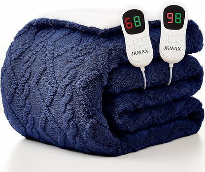 Heated Electric Blanket King Size-100"x90" Heating Blanket with 10 Heating Levels & 5 Time Settings Over-Heat Protection，Winter Warmer for Adults with ETL Certification（Navy Blue）