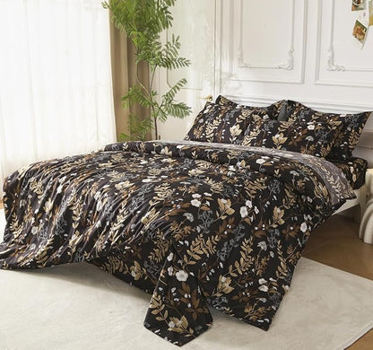 SDY 7PCS Twin Dark Floral Comforter and Sheet Set，Cute Soft Black Flower Microfiber Bedding Sets for Kids, Boys and Toddlers Includes 1*Comforter,1* Flat&Fitted Sheet,2*Pillowcases,2*PillowcaseShams