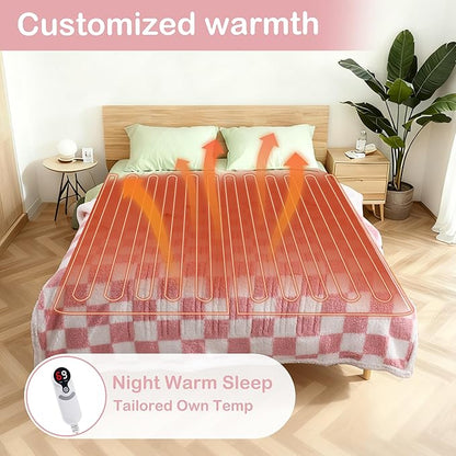 Electric Heated Blanket Full Size 72"×84" with 9 Heating Levels & 1-10Hs Auto Off, Checkered Plaid Double Sided Sherpa, Energy Efficient, Machine Washable, for Couch & Bed, Light Pink