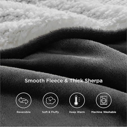 Bedsure GentleSoft Sherpa Fleece Throw Blanket Twin Size for Couch - Thick and Warm Throw for Women and Men, Soft Fuzzy Plush Twin Blanket for Winter, Non-Heated, Charcoal, 60x80 Inches