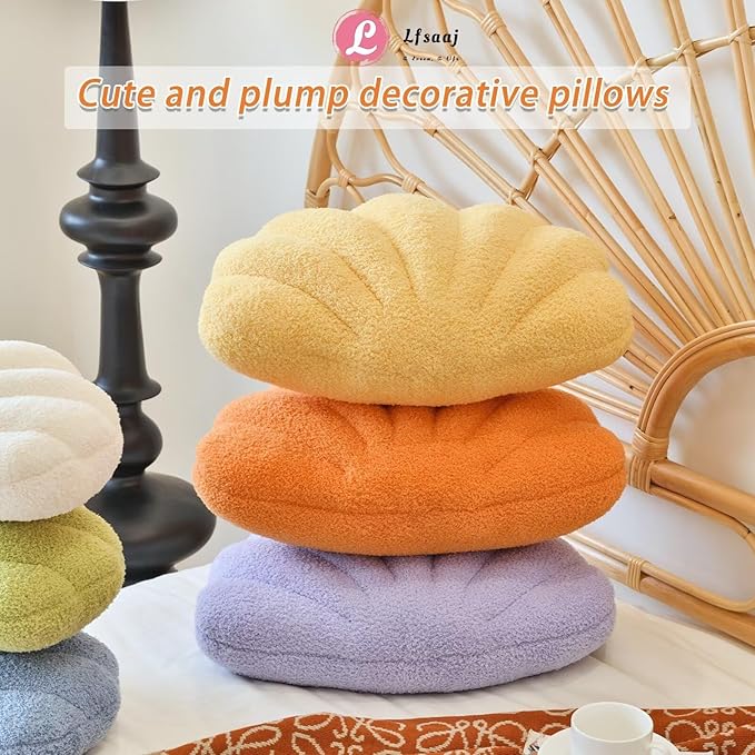 Orange Seashell Throw Pillows, Shell Shaped Throw Pillows, 13 Inch Soft Home Decorative Pillow Plush Cushion for Bed Couch Living Sofa Room Decor Accent Throw Pillow