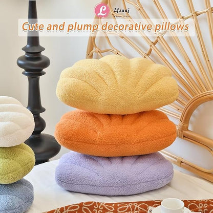 Orange Seashell Throw Pillows, Shell Shaped Throw Pillows, 13 Inch Soft Home Decorative Pillow Plush Cushion for Bed Couch Living Sofa Room Decor Accent Throw Pillow