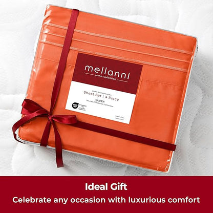Mellanni Split King Sheets Set - 5 PC Iconic Collection Bedding - Hotel Luxury, Extra Soft, Cooling Bed Sheets - Wrinkle, Fade, Stain Resistant (Split King, Poppy Orange)