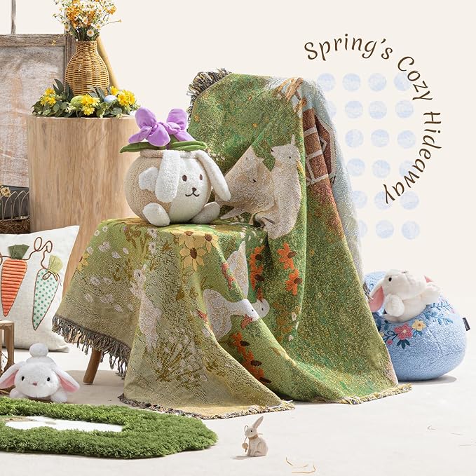 Phantoscope Happy Easter Egg Shaped Throw Pillow with Bunny, Teddy Fleece Soft Egg Pillow with Floral Embroidered Decorative Pillows for Couch Sofa Bed Chair, Favors Gifts, Blue, 14.5 x 12.5 Inches