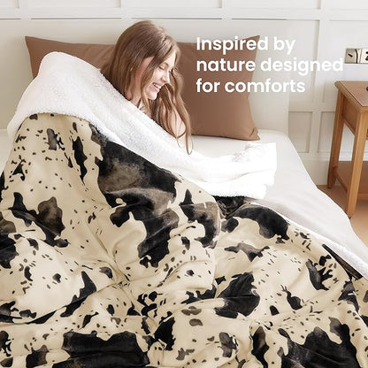 Cow Print Heated Blanket Full-Heating Electric Blanket Full with 10 Heat Levels & 10 Hours Auto-Off, Cozy Soft Fleece Sherpa, Washable, 72 x 84 Inche Cow Print Light Brown