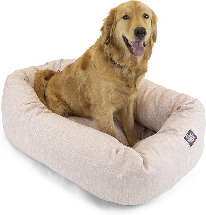 Majestic Pet 32 Inch Bagel Calming Dog Bed Washable – Cozy Soft Round Dog Bed with Spine Support for Dogs to Rest Their Head - Fluffy Donut Puppy Mat 32x23x7 (Inch) Medium – Pink