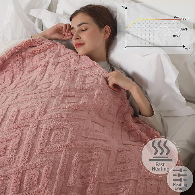 Heating Blanket Twin Size Extra-Thick and Warm Electric Blanket with 10 Hour Auto Off & 5 Heating Levels, 3D Pattern Design and Overheating Protection, Baby Pink