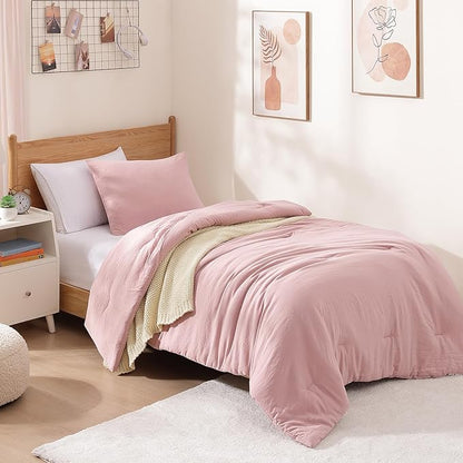 WRENSONGE Twin/Twin XL Comforter Set - 2 Pieces Soft Pink Comforter Prewashed Soft Lightweight for All Seasons,Fluffy Down Alternative Twin XL Comforter with 1 Pillow Sham