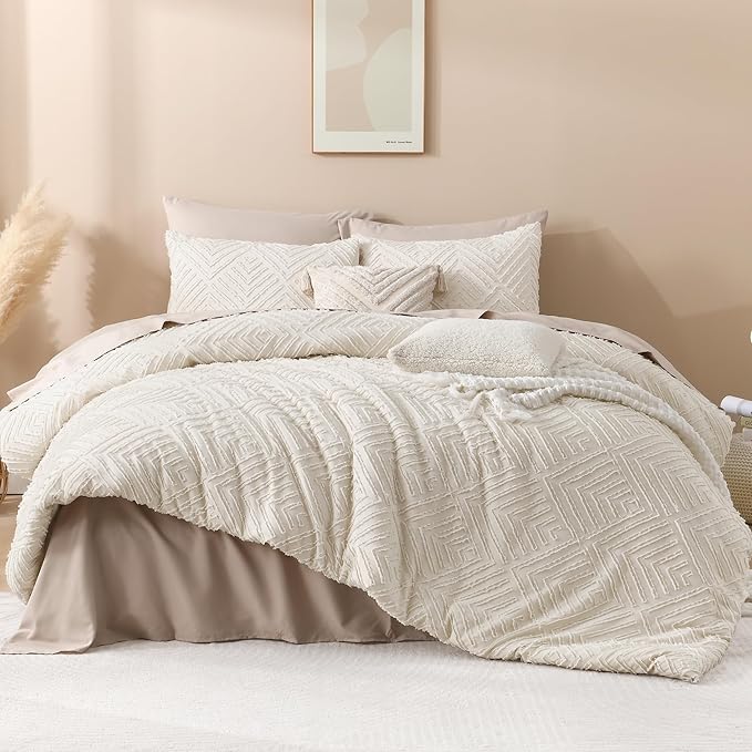Andency Oversized King Comforter 120''x98'', 3 Pieces Beige Soft Boho Bedding Set & Collections, All Season Farmhouse Tufted Fluffy Bed Set (1 Comforter, 2 Pillowcases)