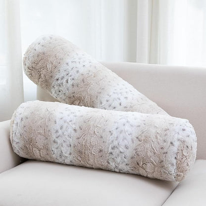 Cheer Collection Faux Fur Bolster Pillows – Soft Decorative Cylinder Pillows for Bed or Couch, Machine Washable – 8” x 24”, Set of 2, Snow Leopard