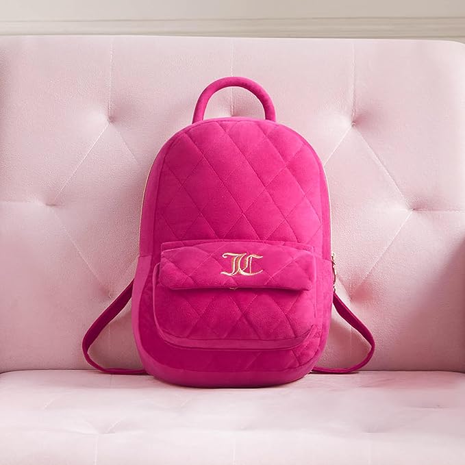 Juicy Couture Quilted Backpack Shaped 12" x 8.5" Decorative Pillow, Hot Pink