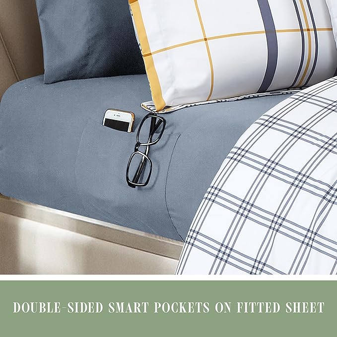 Elegant Comfort 8-Piece Lodge Plaid Reversible Comforter Set - All Season Bed in a Bag, 4-Piece Sheet Set Featuring Smart Pockets, Matching Shams and Decorative Pillow, Twin/Twin XL, Gold
