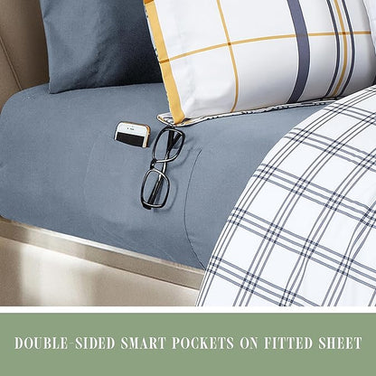 Elegant Comfort 8-Piece Lodge Plaid Reversible Comforter Set - All Season Bed in a Bag, 4-Piece Sheet Set Featuring Smart Pockets, Matching Shams and Decorative Pillow, Twin/Twin XL, Gold