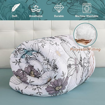 Luxudecor King Comforter Set 7 Pieces Bedding Sets,Teal Blue Floral Comforter and Sheet Set,Soft Microfiber Bed in a Bag for All Seasons (Teal Blue,104"x90")