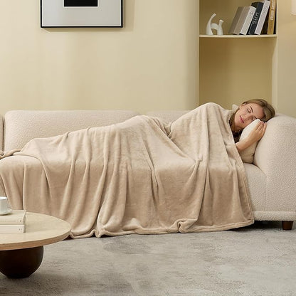 Hansleep Fleece Light Camel Full Blanket, Super Soft Flannel Fuzzy Plush Cozy Blanket for All Seasons, Light Camel, Full 84x90 Inches