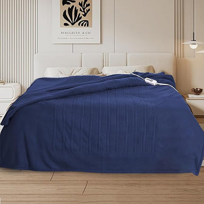 Electric Heated Blanket Full Size 72"x84",Fast Heating Throw, Soft Fleece for Bed & Sofa, 10 Hours Auto Off & 4 Heating Levels, Machine Washable, Gifts for Grandma & Family-Dark Blue