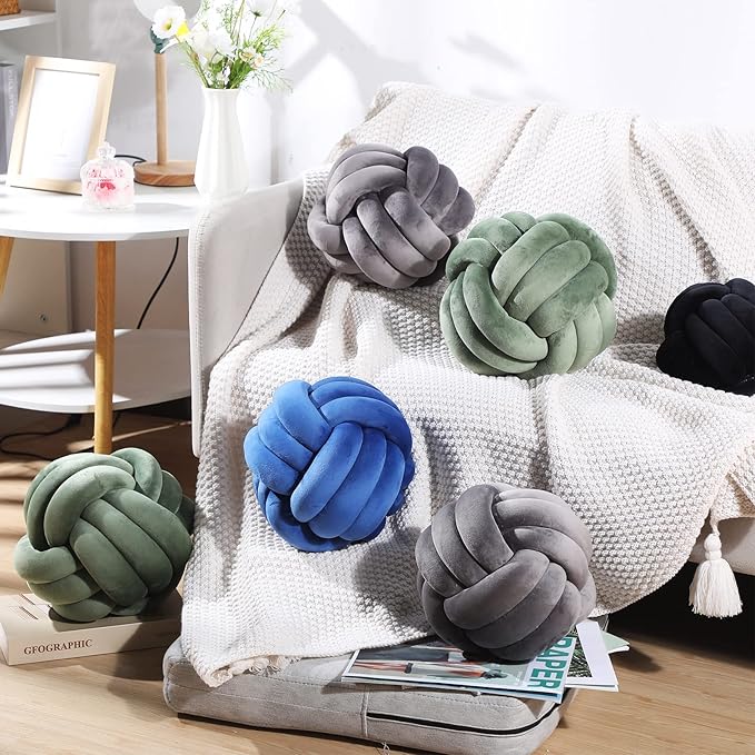 Namalu 2 Pieces Knot Ball Pillows Round Plush Aesthetic Cushion Pillows Soft Stress Relieving Cute Decorative Knotted Pillows for Kids Bed Sofa Bedroom Decor (Dark Gray, 7.87 Inches)