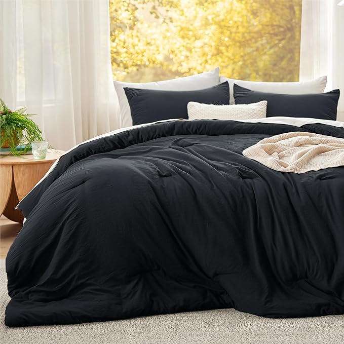 Bedsure Super King Plus Comforter Set, Black Soft Prewashed Bedding for All Seasons, 3 Pieces GentleSoft™ Bed Set, 1 Lightweight Comforter (128"x120") and 2 Pillowcases (20"x36")