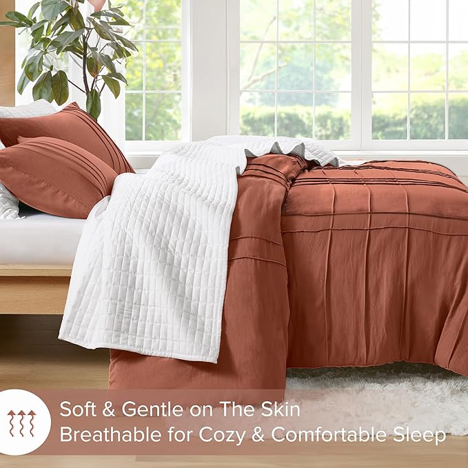 Comfort Spaces Clay King Size Comforter Set - 3 Pieces Pintuck Pleated Bedding Sets, All Season Lightweight, Extra Softness Pre-Washed Microfiber King Bed Set, Shams, King