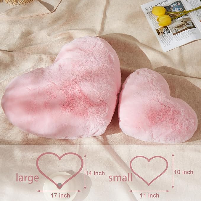YRXRUS Valentines Heart Pillows, Love Heart Shaped Pillow, Small Cute Pink Heart Pillows for Gifts, Faux Rabbit Throw Pillows for Her, Kids, Girls Home Decoration, 10X11 Inch