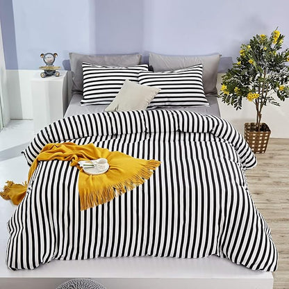 CLOTHKNOW Striped Twin/Twin XL Comforter Set Black and White Bedding Comforter Sets Farmhouse Comforter Soft Ticking Bedding