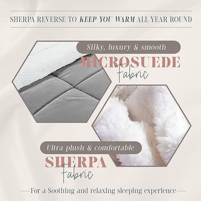 Elegant Comfort Super Soft Sherpa Comforter 3-Piece Set Premium Quality, Heavy Weight Reversible Down Alternative Micro-Suede, Sherpa Comforter, King, Silver Gray
