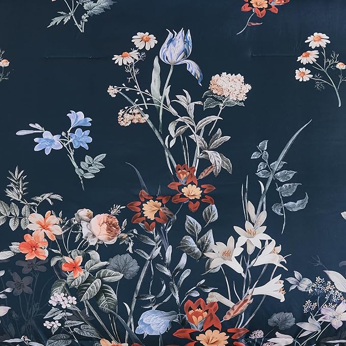 WONGS BEDDING King Comforter Set 7 Piece, Navy Blue Floral Bed in a Bag Bedding Set with Botanical Flowers Patterns, Soft Lightweight Complete Comforters with Sheets for All Season