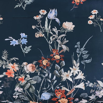 WONGS BEDDING King Comforter Set 7 Piece, Navy Blue Floral Bed in a Bag Bedding Set with Botanical Flowers Patterns, Soft Lightweight Complete Comforters with Sheets for All Season