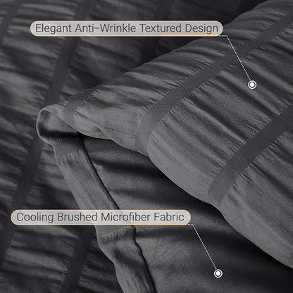 MUXHOMO 7 Pieces King Comforter Set, Seersucker Bed in a Bag King Size, All Season Luxury Bedding Set with Comforter, Flat Sheet, Fitted Sheet, Pillowcases & Shams, Dark Grey