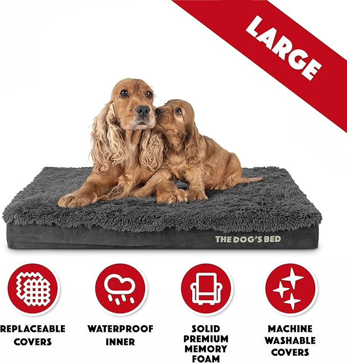 The Dog’s Bed Orthopedic Memory Foam Dog Bed Mattress, Fur Fabric, Grey Fur, L, 4-Inch